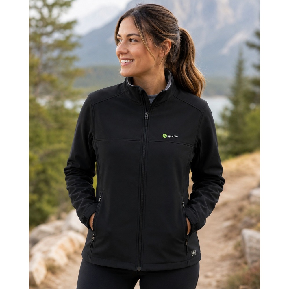 CHARLES‎ RIVER Medium Soft Shell Jacket Black Weatherproof Fleece Spotify Logo